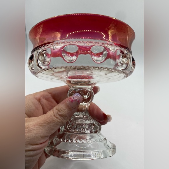 Tiffin-Franciscan Kings Crown Thumbprint Ruby Flashed Lidded Compote Candy Dish - Picture 8 of 13